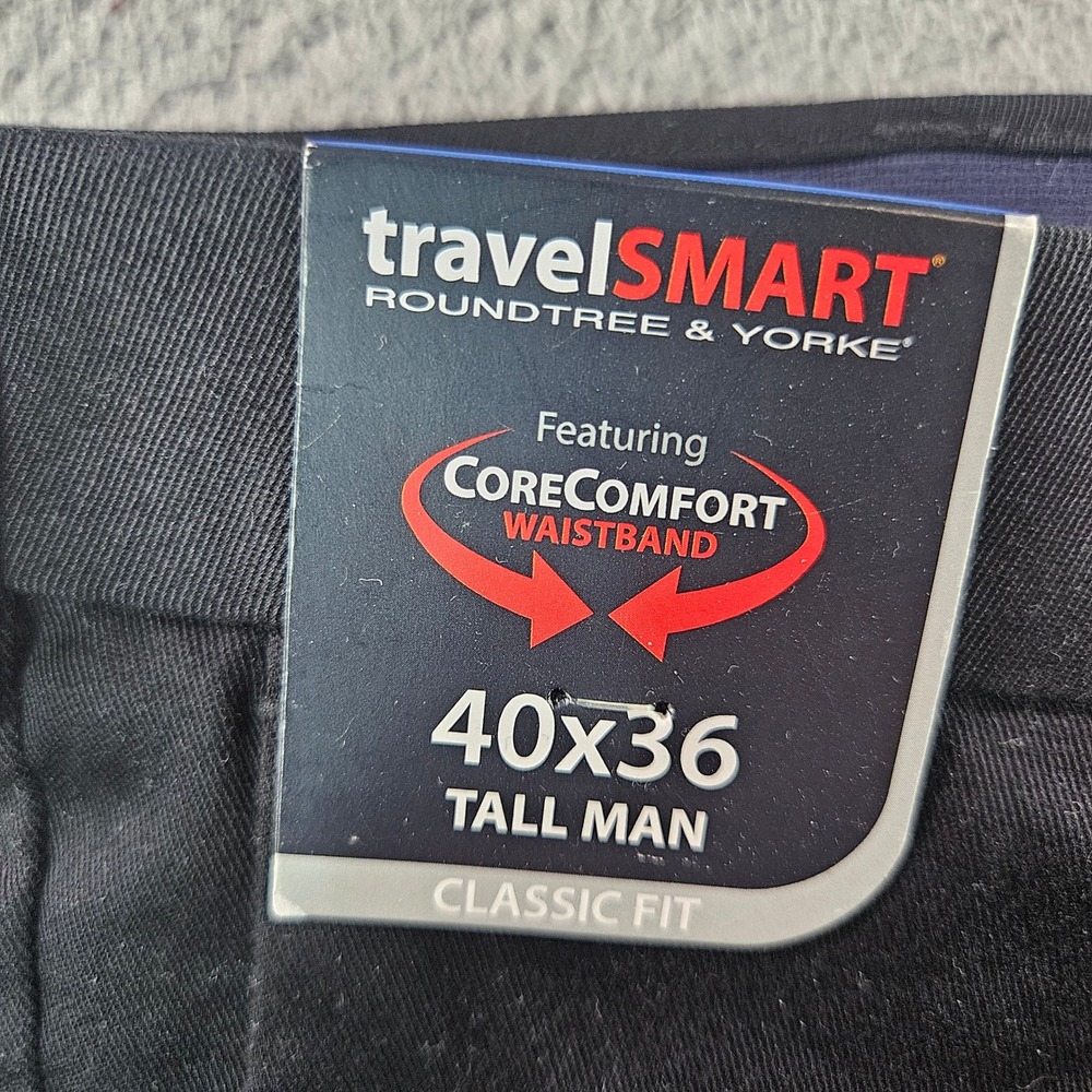 Roundtree & Yorke TravelSmart Mens 40x36 Black Pleated Cuffed Dress Pants NEW